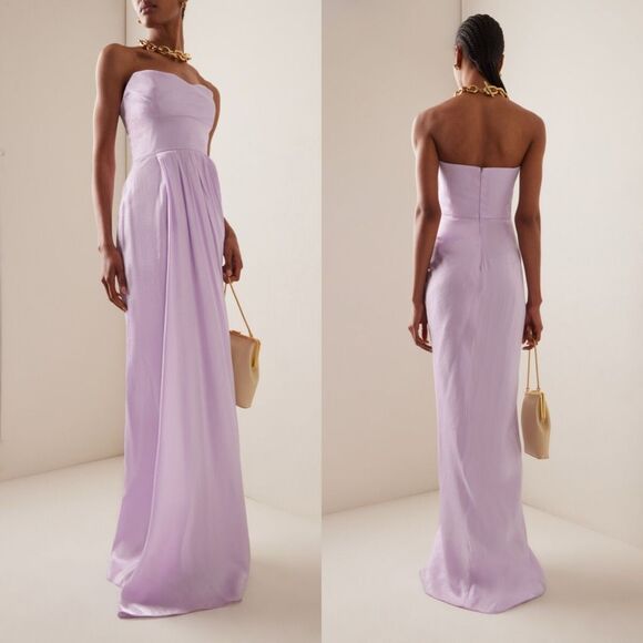 NWT Lela Rose Draped Satin-Crepe Strapless Gown Size 6 $2490 - Picture 1 of 12